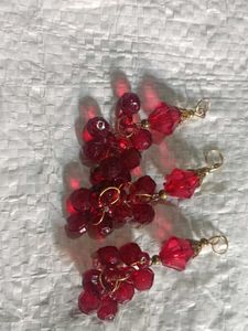 Red Crystal Beaded Latkans – Pair (Gold Filigree C