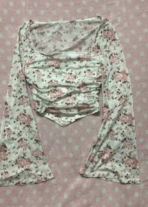 Floral Mesh Square Neck Top🌸🌷