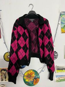 Argyle Knit Cardigan🩷🖤Free size 34+