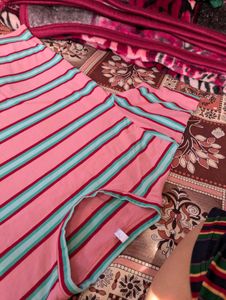 Pink Striped Casual T-Shirt