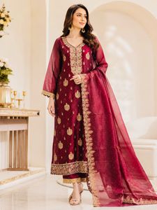Maroon Embroidered Festive Suit Set with Dupatta