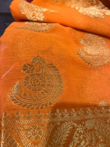 Orange Banarasi Silk Zari Saree