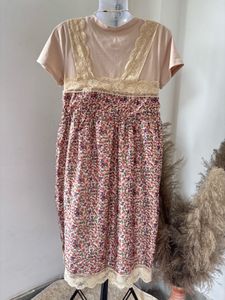 Floral Print Lace Trim Dress