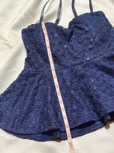 Navy Sequin Peplum Top