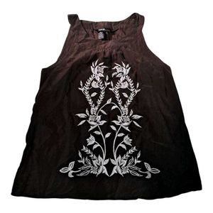 Brown Embroidered Sleeveless Top