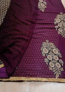Chic Polka Dot Saree with Golden Border