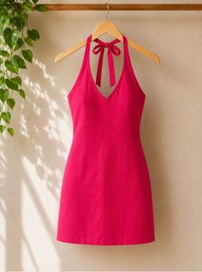 Hot Pink Halter Neck Kurti
