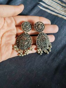Oxidized Silver Jhumka Earrings
