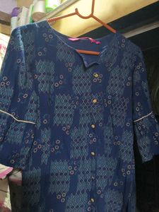 Blue printed kurta with flare sleeves