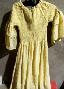 Girls & Women Yellow Polka Dot Smocked Dress | Squ