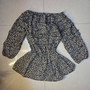 Leopard Print Off-Shoulder Ruffle Top