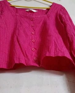 Pink Striped Square Neck Cropped Top