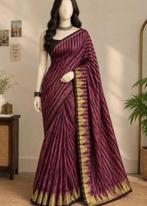 Elegant Pink & Black Striped Saree
