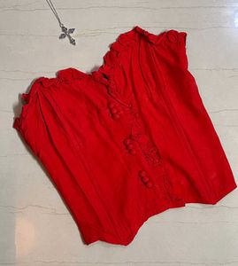 Vibrant Red Ruffled Strapless Top
