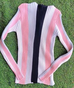 Striped Zip-Up Ribbed Sweater