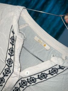 Boho Embroidered Cream Tunic Top