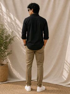 Men's Khaki Straight-Fit Twill Trousers