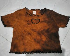 Brown Tie-Dye Heart Cropped Top