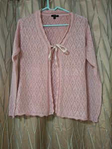 Pink Knit Tie-Front Cardigan