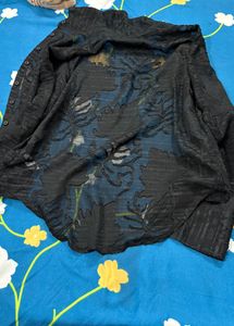 Stylish Black Textured Open Front Top