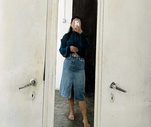 y2k Blue Denim Midi Skirt