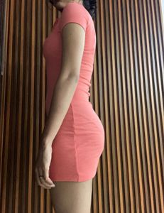 Coral Pink Polo Neck Mini Dress