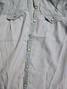 Light Blue Striped Denim Top