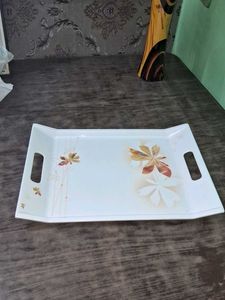 Vintage White Serving Tray with Floral Design