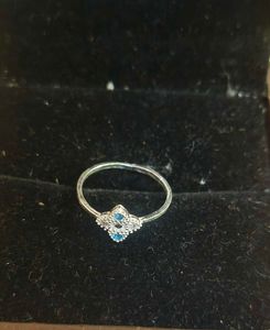 Elegant Diamond &amp; Blue Stone silver Ring