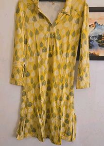 Yellow Leaf Print Kurta