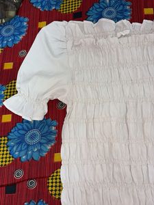 White Smocked Puff Sleeve Top