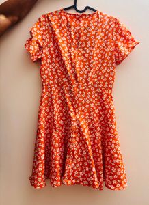 Charming Orange Floral Print Mini Dress