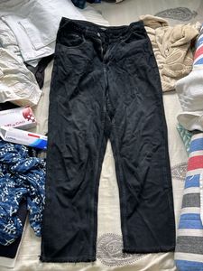 Black Wide Leg Jeans with Frayed Hem