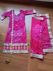32) Pink Ethnic Bandhani GotaPatti Kurta Set