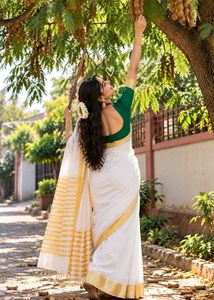 Elegant White &amp; Gold Saree