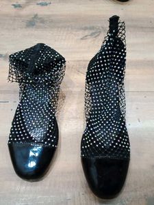Black Embellished Block Heels