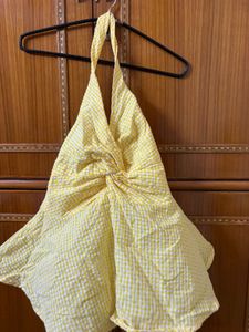 Chic Yellow Gingham Twist Top