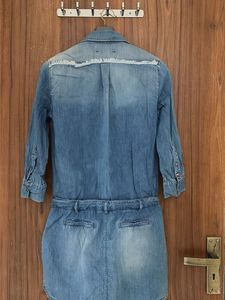 Denim Shirt Dress with Drawstring Waist