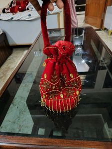 Red Embroidered Potli Bag