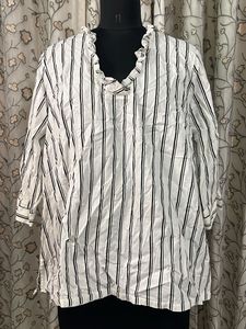Striped V-Neck Ruffled Blouse
