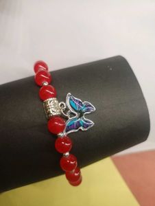 Red Beaded Bracelet with Butterfly Charm