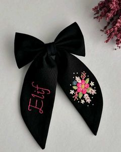 Embroidered Pearl Bow Hair Clip