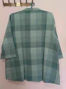 Green Checkered Kurta with Floral Embroidery