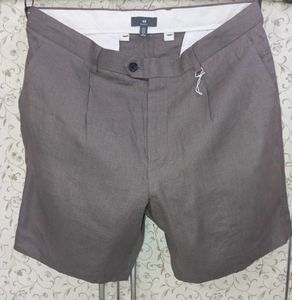 men's dark greige relaxed fit linen shorts