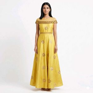 Elegant Yellow Embellished Ethnic Gown