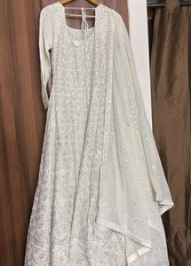White Anarkali Gown with Dupatta
