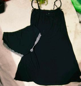 Elegant Black Lace Trim Slip with brief