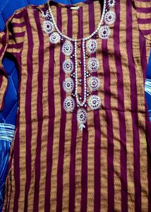 Maroon Striped Kurta with Embellished Neckline✨🤎