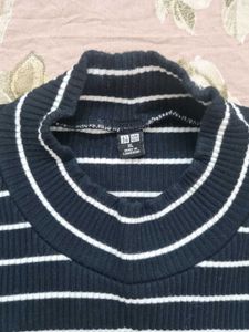 Uniqlo Striped Mock Neck Top