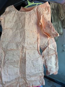 Peach Kurta with pants Pearl Embellishments